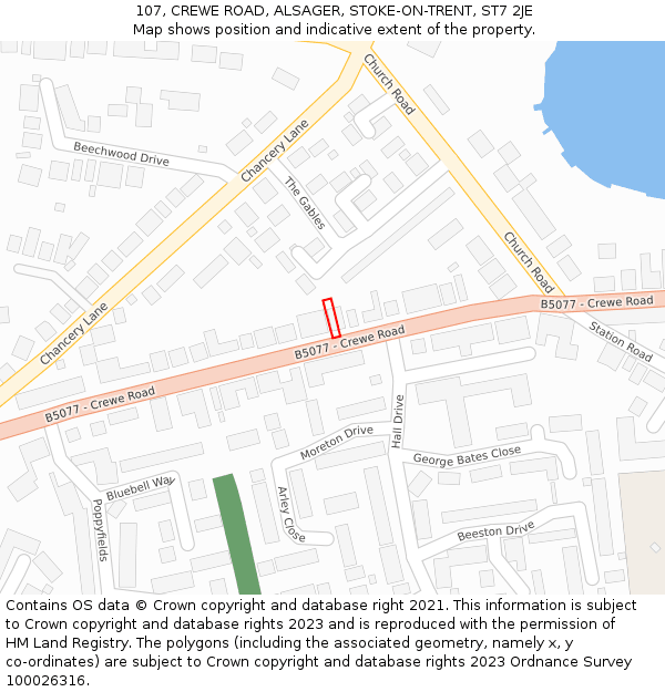 107, CREWE ROAD, ALSAGER, STOKE-ON-TRENT, ST7 2JE: Location map and indicative extent of plot