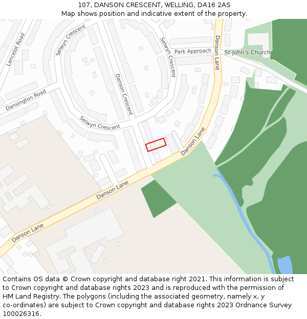 107, DANSON CRESCENT, WELLING, DA16 2AS: Location map and indicative extent of plot