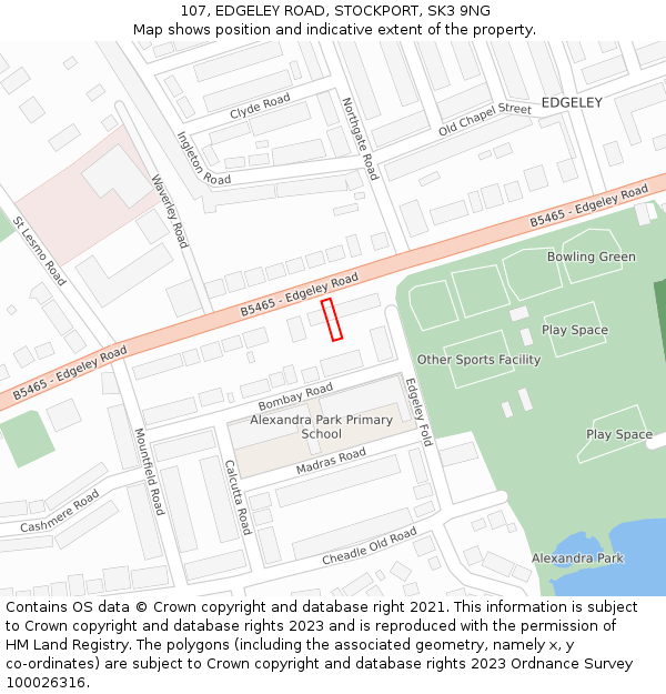 107, EDGELEY ROAD, STOCKPORT, SK3 9NG: Location map and indicative extent of plot