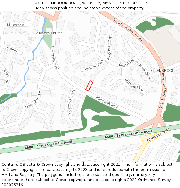 107, ELLENBROOK ROAD, WORSLEY, MANCHESTER, M28 1ES: Location map and indicative extent of plot