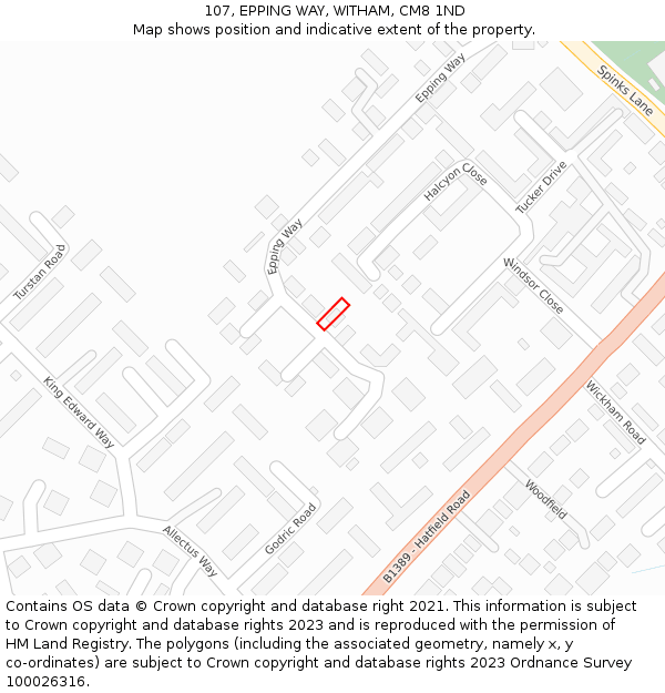 107, EPPING WAY, WITHAM, CM8 1ND: Location map and indicative extent of plot