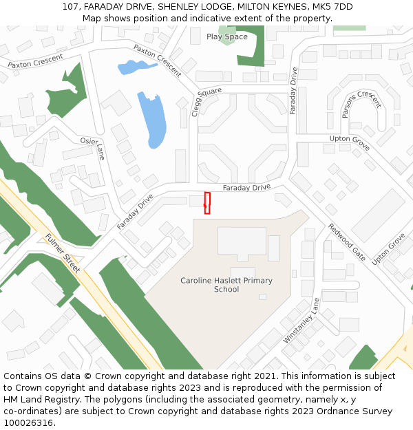 107, FARADAY DRIVE, SHENLEY LODGE, MILTON KEYNES, MK5 7DD: Location map and indicative extent of plot