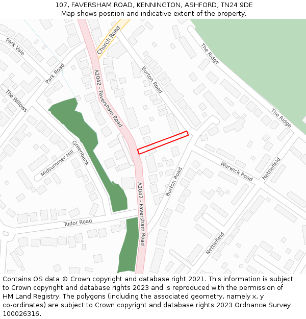 107, FAVERSHAM ROAD, KENNINGTON, ASHFORD, TN24 9DE: Location map and indicative extent of plot