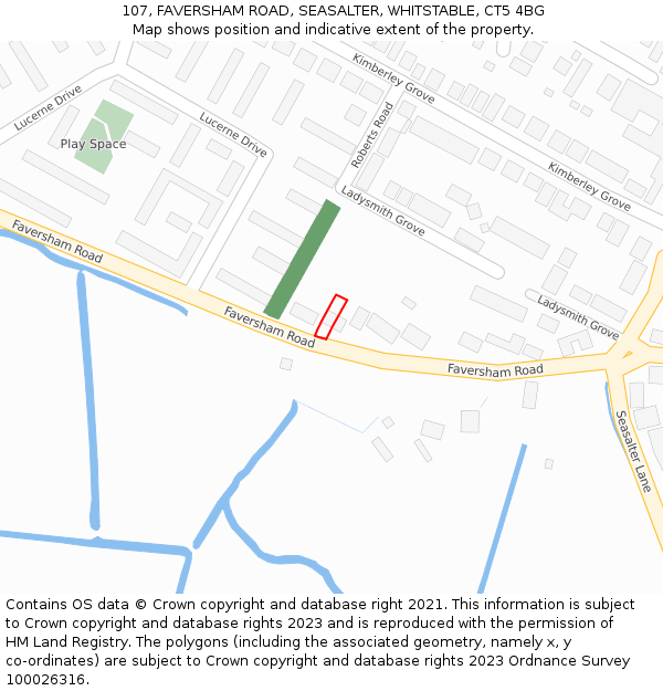 107, FAVERSHAM ROAD, SEASALTER, WHITSTABLE, CT5 4BG: Location map and indicative extent of plot