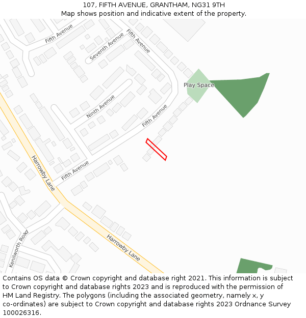 107, FIFTH AVENUE, GRANTHAM, NG31 9TH: Location map and indicative extent of plot