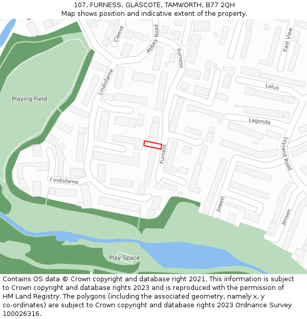 107, FURNESS, GLASCOTE, TAMWORTH, B77 2QH: Location map and indicative extent of plot