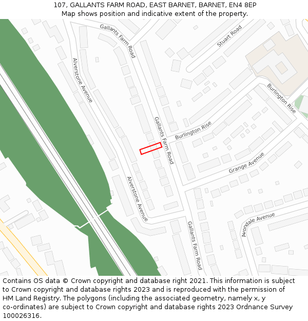 107, GALLANTS FARM ROAD, EAST BARNET, BARNET, EN4 8EP: Location map and indicative extent of plot