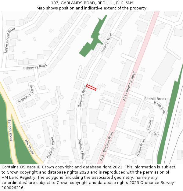 107, GARLANDS ROAD, REDHILL, RH1 6NY: Location map and indicative extent of plot