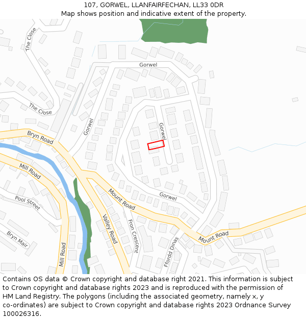 107, GORWEL, LLANFAIRFECHAN, LL33 0DR: Location map and indicative extent of plot