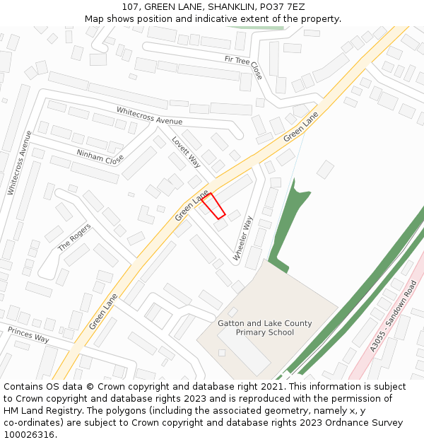 107, GREEN LANE, SHANKLIN, PO37 7EZ: Location map and indicative extent of plot