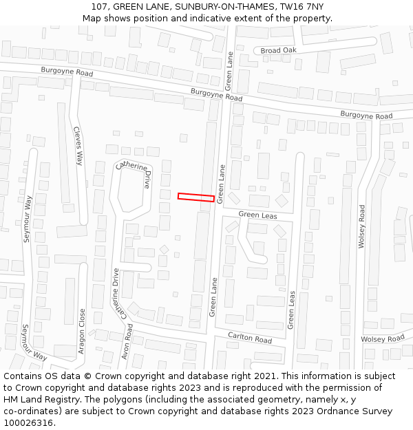107, GREEN LANE, SUNBURY-ON-THAMES, TW16 7NY: Location map and indicative extent of plot