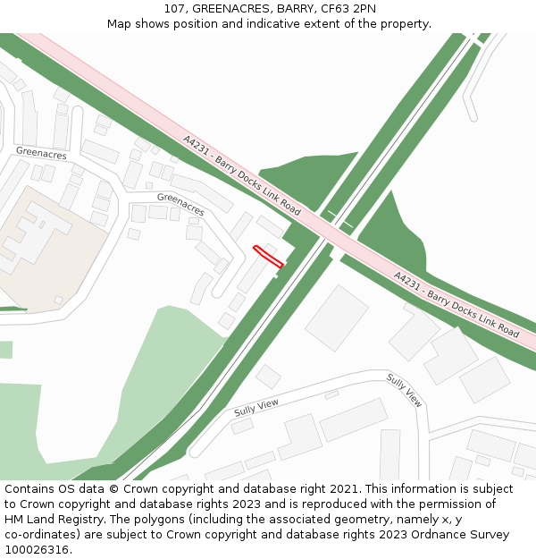 107, GREENACRES, BARRY, CF63 2PN: Location map and indicative extent of plot