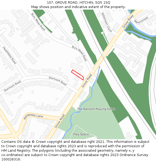 107, GROVE ROAD, HITCHIN, SG5 1SQ: Location map and indicative extent of plot