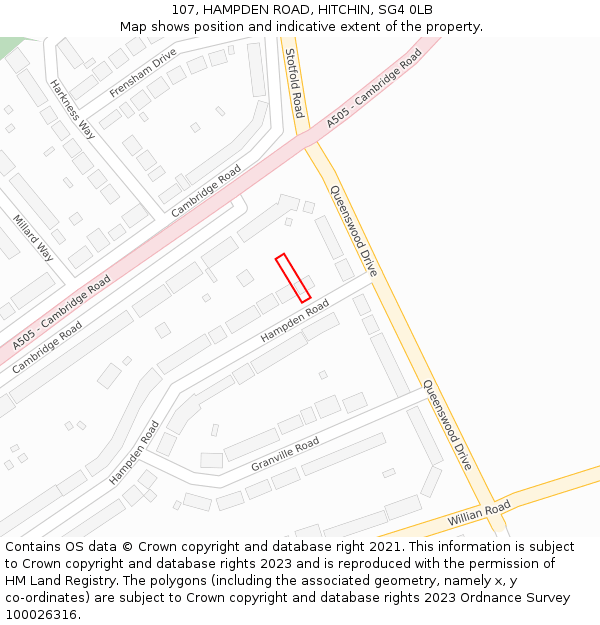 107, HAMPDEN ROAD, HITCHIN, SG4 0LB: Location map and indicative extent of plot