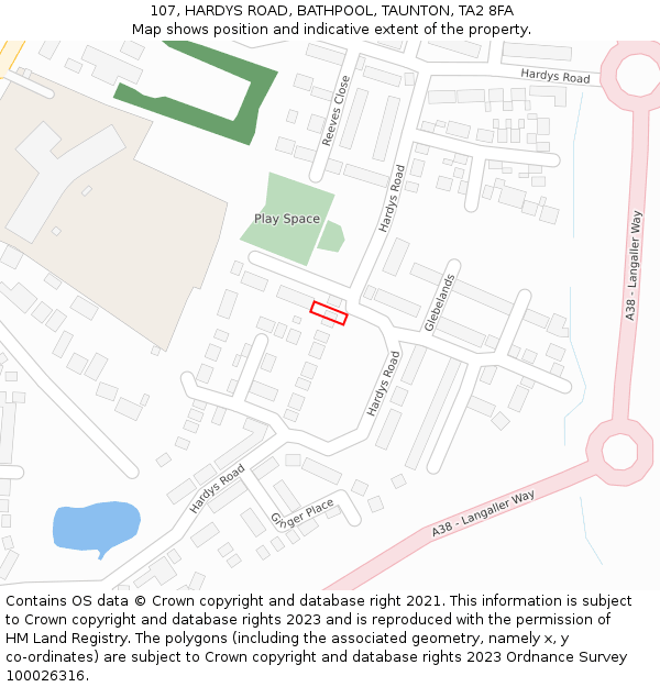 107, HARDYS ROAD, BATHPOOL, TAUNTON, TA2 8FA: Location map and indicative extent of plot
