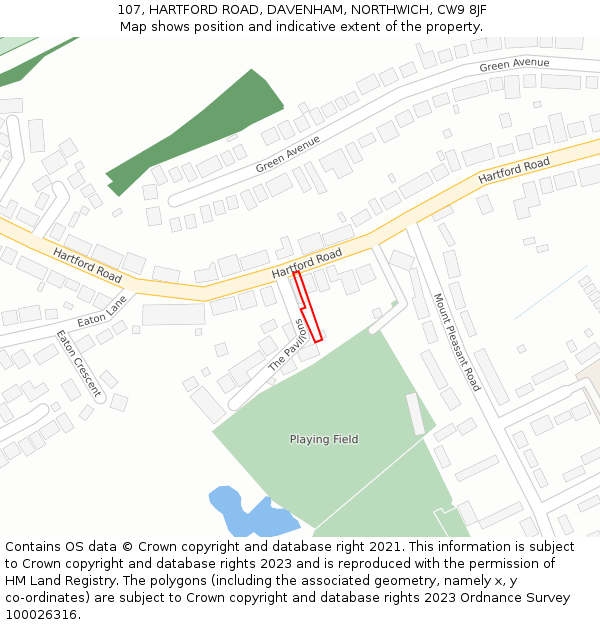 107, HARTFORD ROAD, DAVENHAM, NORTHWICH, CW9 8JF: Location map and indicative extent of plot