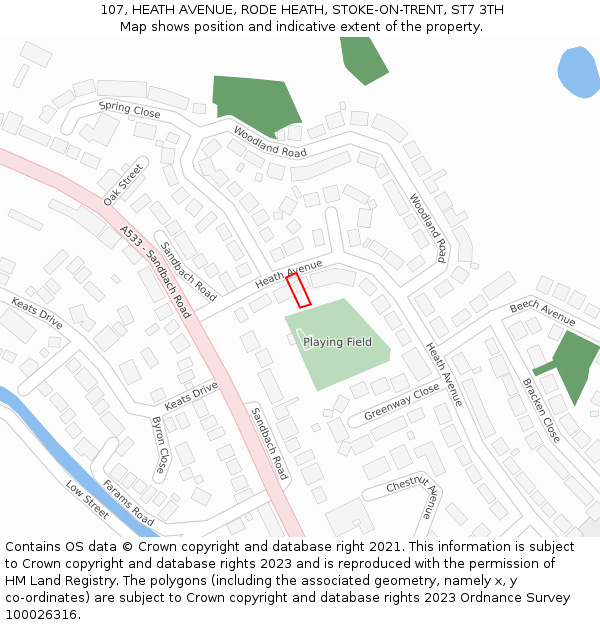 107, HEATH AVENUE, RODE HEATH, STOKE-ON-TRENT, ST7 3TH: Location map and indicative extent of plot