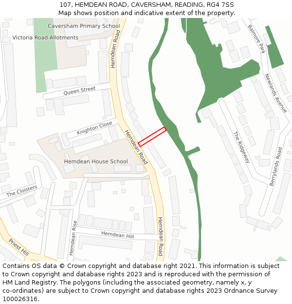 107, HEMDEAN ROAD, CAVERSHAM, READING, RG4 7SS: Location map and indicative extent of plot