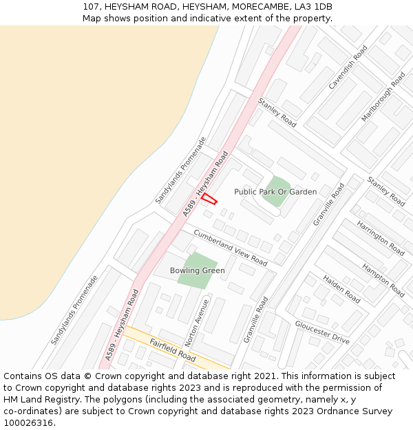 107, HEYSHAM ROAD, HEYSHAM, MORECAMBE, LA3 1DB: Location map and indicative extent of plot