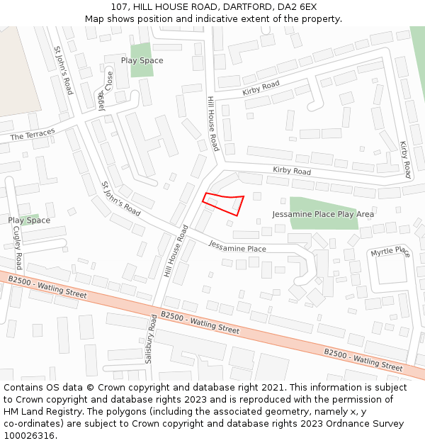 107, HILL HOUSE ROAD, DARTFORD, DA2 6EX: Location map and indicative extent of plot