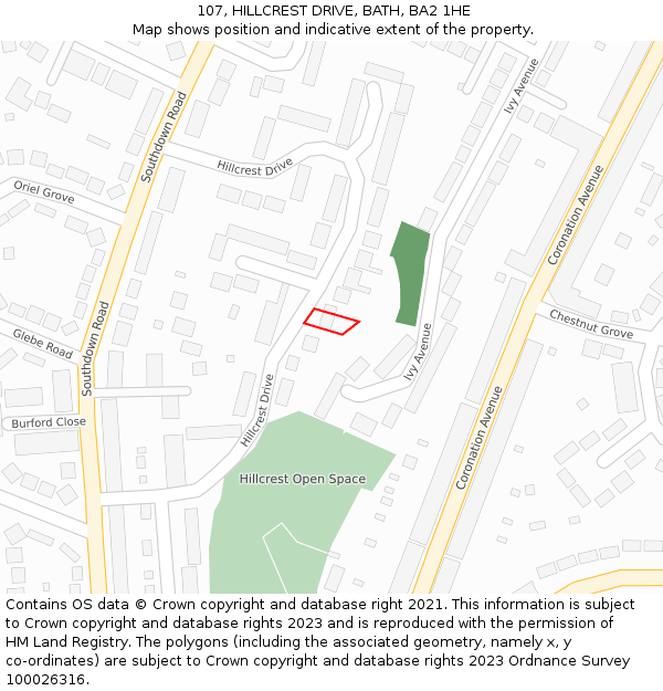 107, HILLCREST DRIVE, BATH, BA2 1HE: Location map and indicative extent of plot