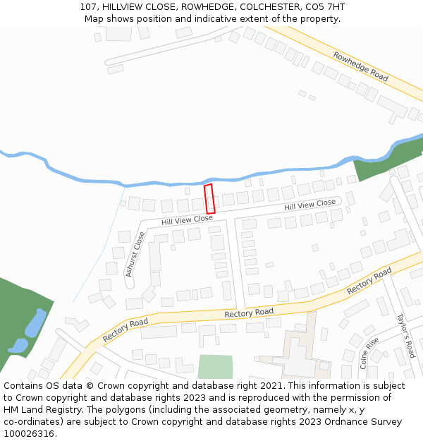 107, HILLVIEW CLOSE, ROWHEDGE, COLCHESTER, CO5 7HT: Location map and indicative extent of plot