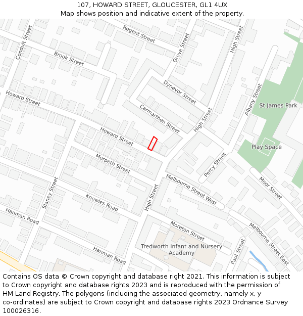 107, HOWARD STREET, GLOUCESTER, GL1 4UX: Location map and indicative extent of plot