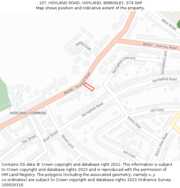 107, HOYLAND ROAD, HOYLAND, BARNSLEY, S74 0AP: Location map and indicative extent of plot