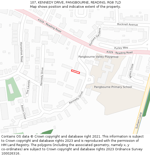 107, KENNEDY DRIVE, PANGBOURNE, READING, RG8 7LD: Location map and indicative extent of plot