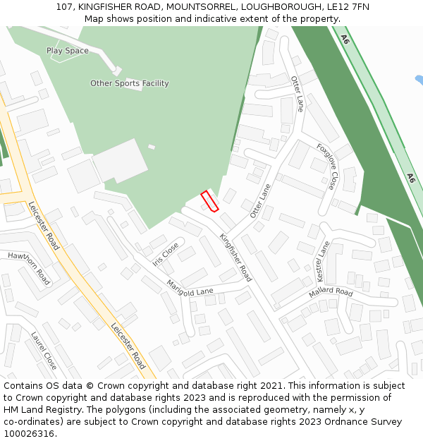 107, KINGFISHER ROAD, MOUNTSORREL, LOUGHBOROUGH, LE12 7FN: Location map and indicative extent of plot