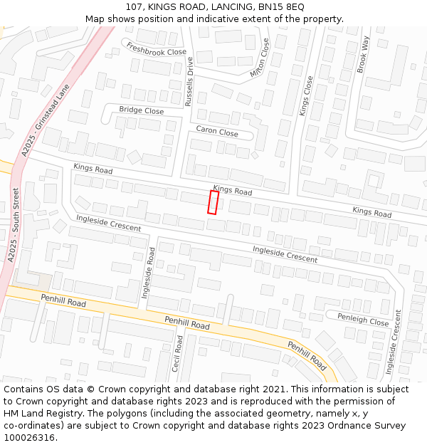 107, KINGS ROAD, LANCING, BN15 8EQ: Location map and indicative extent of plot