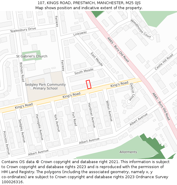 107, KINGS ROAD, PRESTWICH, MANCHESTER, M25 0JS: Location map and indicative extent of plot