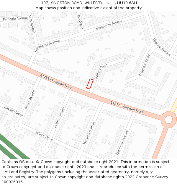 107, KINGSTON ROAD, WILLERBY, HULL, HU10 6AH: Location map and indicative extent of plot