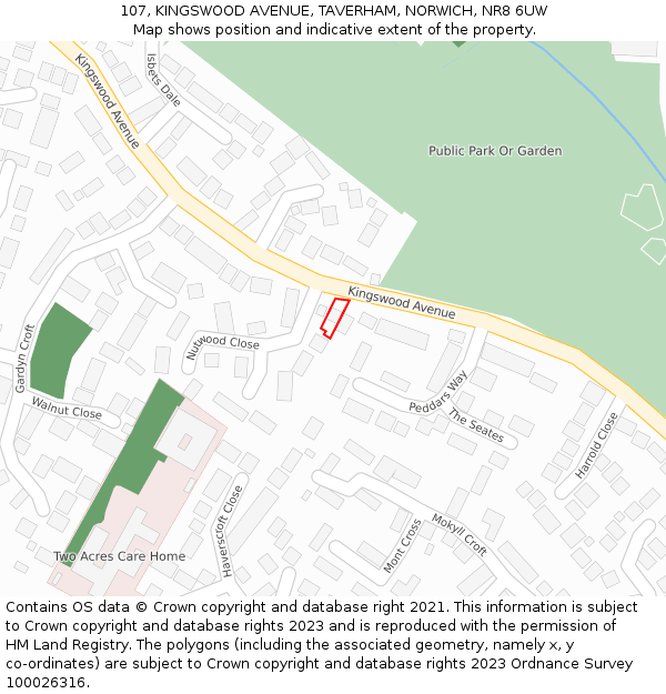 107, KINGSWOOD AVENUE, TAVERHAM, NORWICH, NR8 6UW: Location map and indicative extent of plot