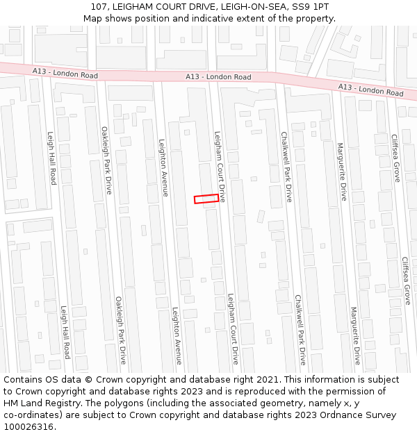 107, LEIGHAM COURT DRIVE, LEIGH-ON-SEA, SS9 1PT: Location map and indicative extent of plot