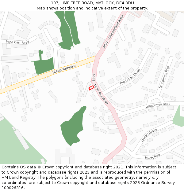 107, LIME TREE ROAD, MATLOCK, DE4 3DU: Location map and indicative extent of plot