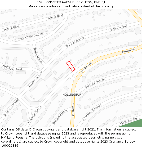 107, LYMINSTER AVENUE, BRIGHTON, BN1 8JL: Location map and indicative extent of plot