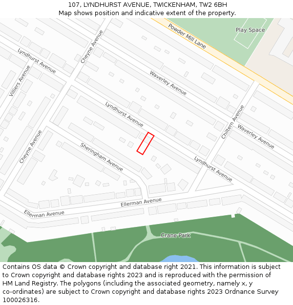 107, LYNDHURST AVENUE, TWICKENHAM, TW2 6BH: Location map and indicative extent of plot