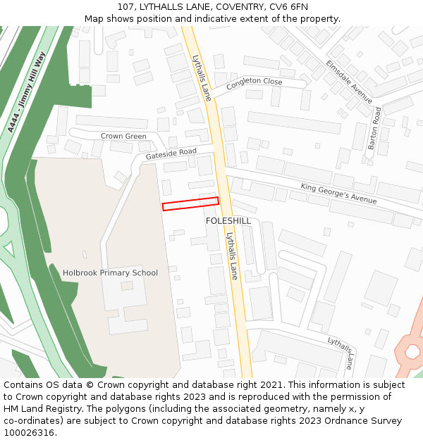 107, LYTHALLS LANE, COVENTRY, CV6 6FN: Location map and indicative extent of plot