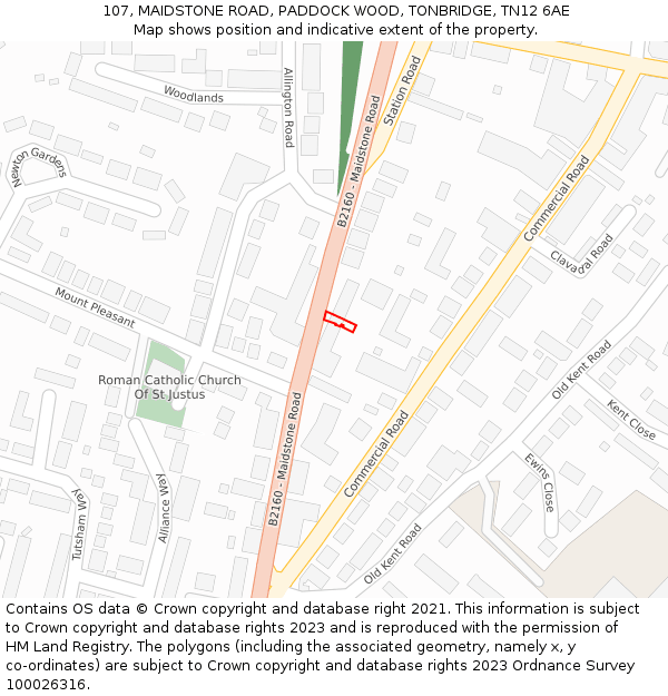 107, MAIDSTONE ROAD, PADDOCK WOOD, TONBRIDGE, TN12 6AE: Location map and indicative extent of plot