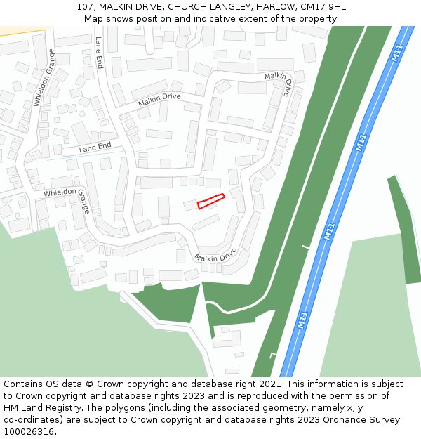 107, MALKIN DRIVE, CHURCH LANGLEY, HARLOW, CM17 9HL: Location map and indicative extent of plot