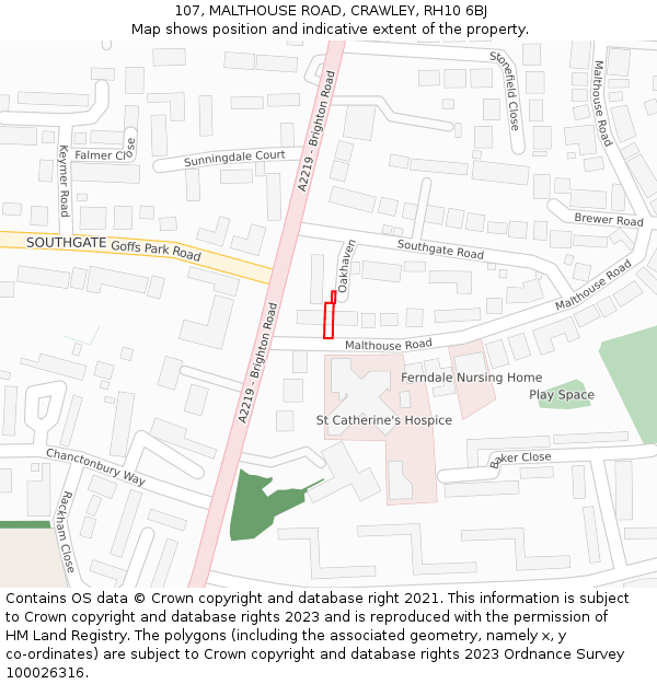 107, MALTHOUSE ROAD, CRAWLEY, RH10 6BJ: Location map and indicative extent of plot