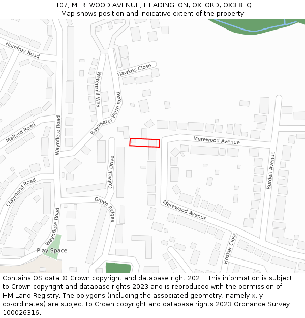 107, MEREWOOD AVENUE, HEADINGTON, OXFORD, OX3 8EQ: Location map and indicative extent of plot