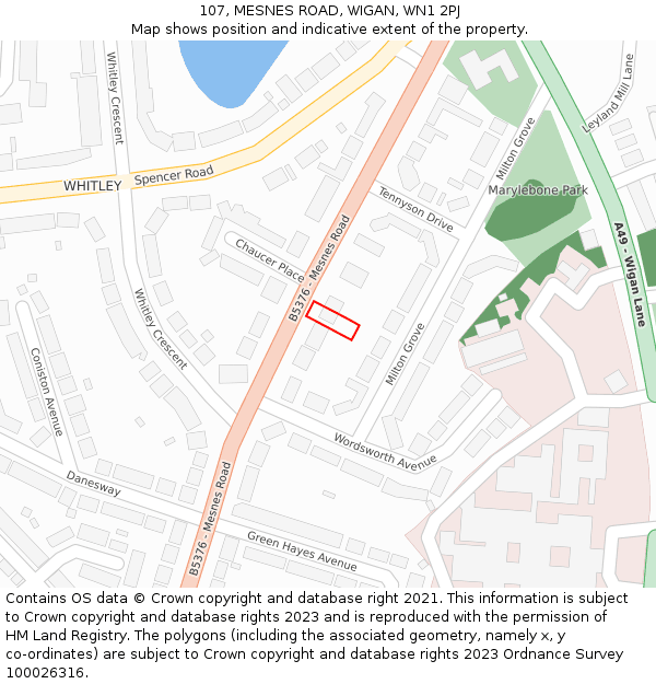 107, MESNES ROAD, WIGAN, WN1 2PJ: Location map and indicative extent of plot