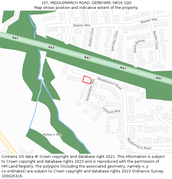 107, MIDDLEMARCH ROAD, DEREHAM, NR19 1QD: Location map and indicative extent of plot