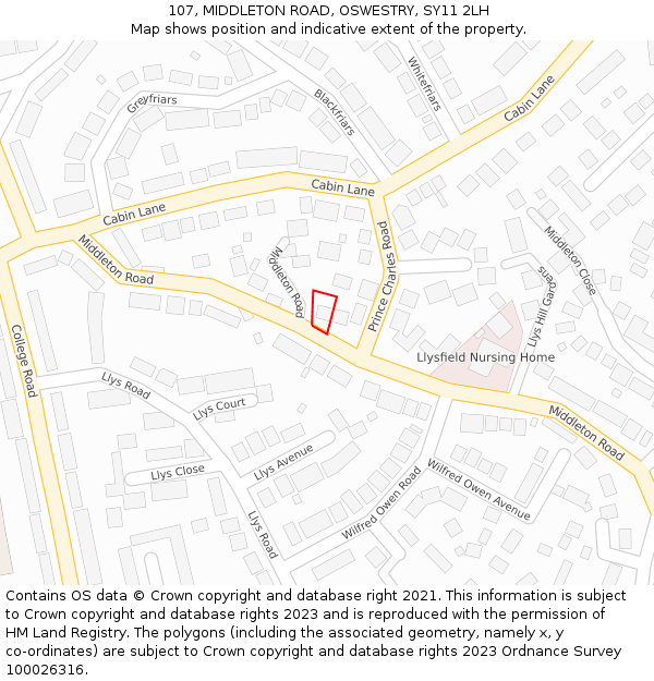 107, MIDDLETON ROAD, OSWESTRY, SY11 2LH: Location map and indicative extent of plot