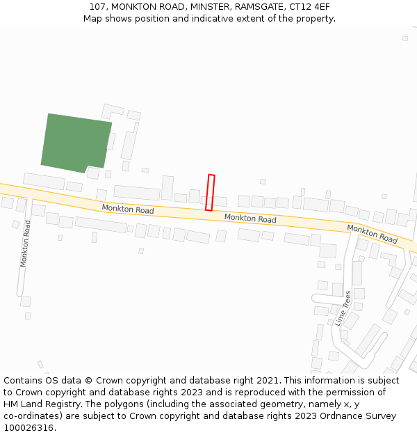 107, MONKTON ROAD, MINSTER, RAMSGATE, CT12 4EF: Location map and indicative extent of plot