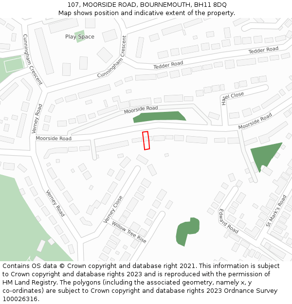 107, MOORSIDE ROAD, BOURNEMOUTH, BH11 8DQ: Location map and indicative extent of plot