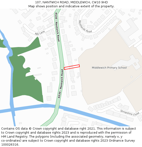 107, NANTWICH ROAD, MIDDLEWICH, CW10 9HD: Location map and indicative extent of plot