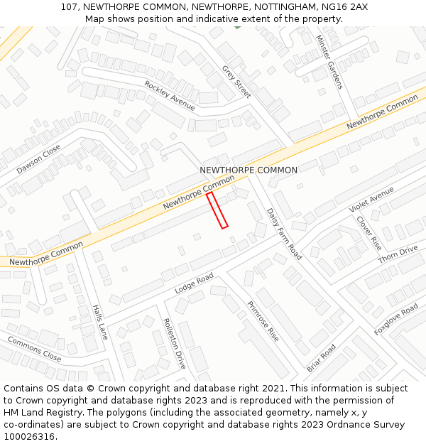 107, NEWTHORPE COMMON, NEWTHORPE, NOTTINGHAM, NG16 2AX: Location map and indicative extent of plot